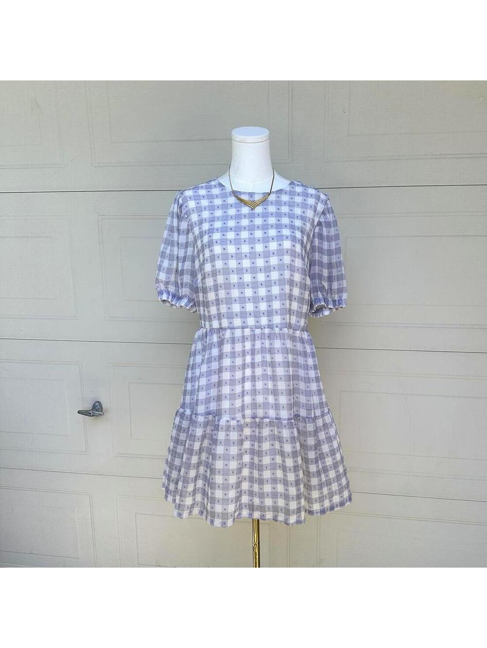 NWTs H&M Recycled Cotton Checkered Dress with Open Back and Tie Detail (L)